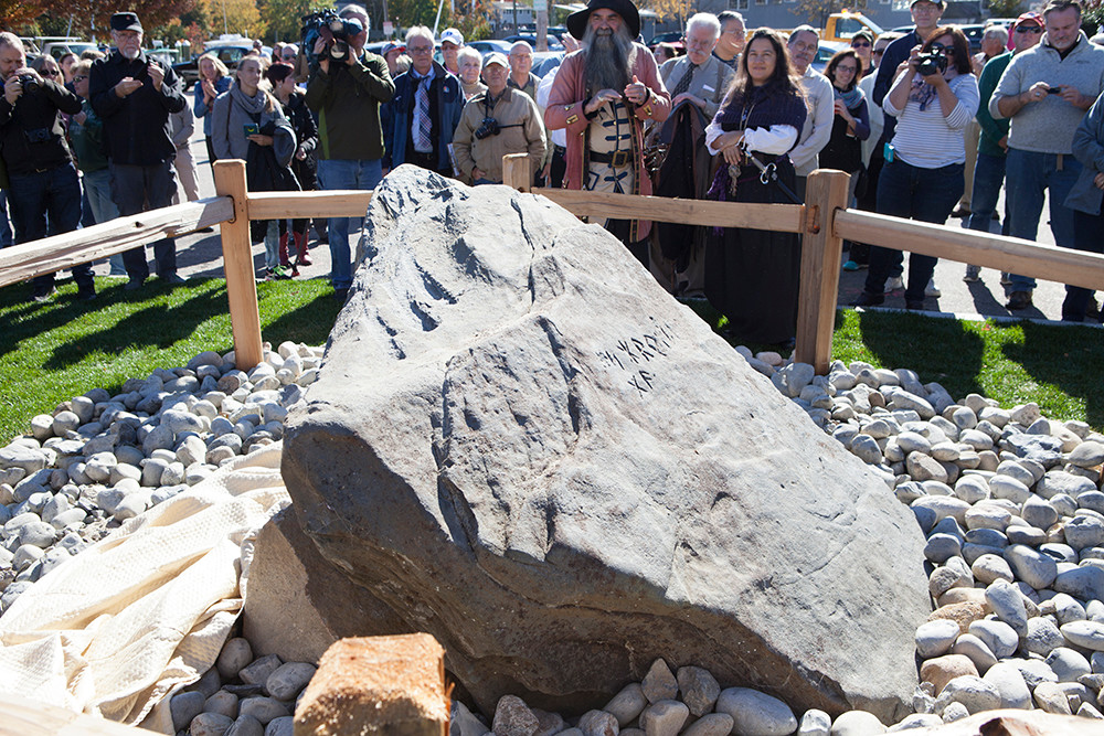 Crowds gathered to witness the unveiling of the Rune Stone's new home and ponder over its mysterious origins