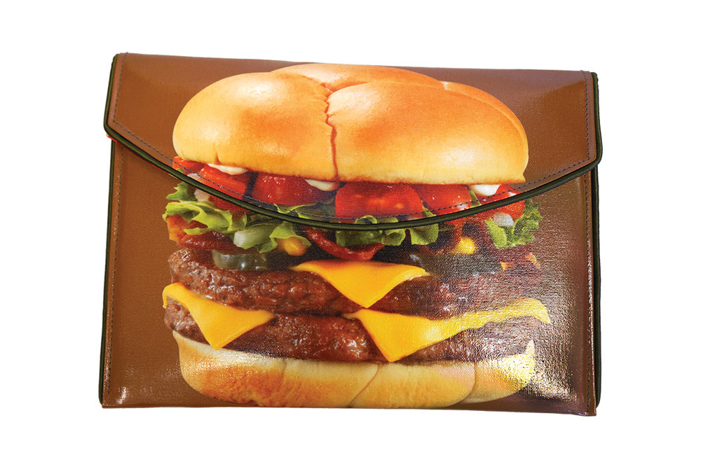 Kent Stetson Hamburger clutch bag, $212
Kent Stetson Flagship Store, 1005 Main Street #8224, Pawtucket. 401-225-3141, KentStetson.com