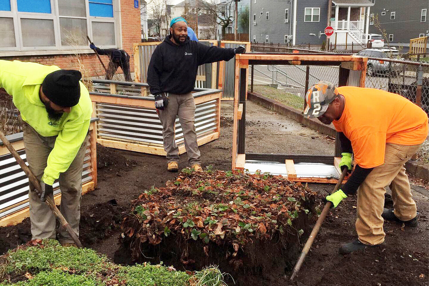 Through a grant from the Providence Public School District, Groundwork RI’s GroundCorp landscape crew was hired by Mary E. Fogarty Elementary School in South Providence to rebuild its school garden in 2022.