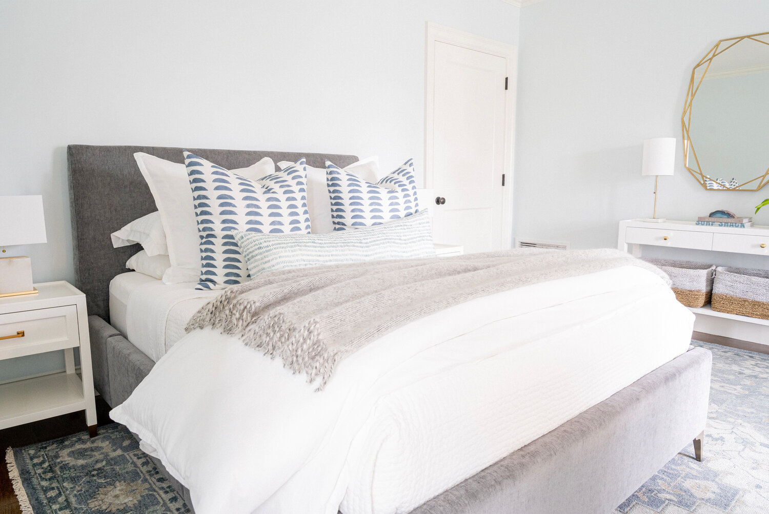 Textures and patterns keep seemingly simple bed linens interesting